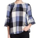 Ro & De Ro De Top Blue Plaid Bow Back Blouse Photo 0