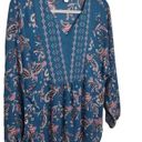 Style & Co  Womens Blue Long Sleeve Paisley Print Peasant Oversized Blouse Small Photo 1