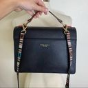 Henri Bendel  Crossbody 2Way Black Leather Handbag Patterned Strap Photo 2