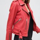 ALL SAINTS Balfern Coral Red Long Sleeves Zip Up Lamb Leather Jacket Size 4 Photo 0