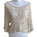 Pretty Angel  Women Silk Blend Top  M Ivory Crop Open Loop Design Chic Indi Boho Photo 0