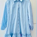 A loves A woman blue stripe long balloon sleeve Shirt Dress ruffle M Photo 0