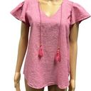 Harvé Benard Harve Benard Washable Linen Cotton Pink Tassel Short Sleeve Blouse Top Women’s S Photo 0