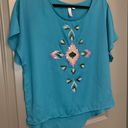 Alya Blue flowy top with beaded design by  size small Photo 6