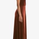 The Moon NWT Dessy VELVET MAXI DRESS WITH SHIRRED BODICE AND FRONT SLIT IN AUBURN Photo 2