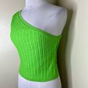 Free People Beach Mary One Shoulder Crop Top XS Green Ribbed Knit Linen Blend Photo 2