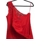 Oleg Cassini  Womens Sheath Dress Red One Shoulder Sleeveless Lace Party Sexy 8 Photo 4