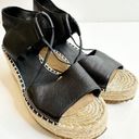 Eileen Fisher  Agnes Slip On Espadrilles Wedge Sandals Black Leather Women's 7 Photo 2