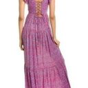 Sabina Musayev Truly Metallic Maxi Dress Pink Blue Floral Lace Up Back Size XS Photo 1