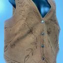 Agapo Rust Orange Tan Leather Suede Vest Floral Embroidery Stitch Size Medium Photo 3