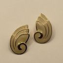 Crown Capier Cream Enamel Gold Tone Stripes HOOP CLIP On Earrings Screw On Photo 1