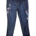 J.Jill  Size 2 Jeans Embroidered Floral Dark Blue Slim Ankle Cropped Pants 1303 Photo 0