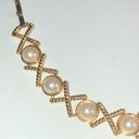 Vintage Gold Tone & Faux Pearl X Link Chunky Retro Bracelet Photo 3