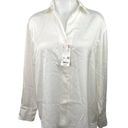 Uniqlo  Glossy Satin Silky Collared White Long Sleeve Button Front Blouse Top S Photo 0