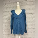 We The Free Free People Amber Ruffle Top Button Down Blue Photo 1