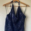 NWT Showpo Only Tonight Halter Slip On Open Back Drape Neck Mini Blue Size 6 Photo 4