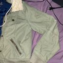 American Eagle Baby Doll Bomber Jacket sz Large  Olive colored with removable grey hoodie Photo 3