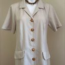 Lee Kathie  Shirt Vintage Beige Wooden Buttons Front Short Sleeves Collard SZ 16W Photo 1