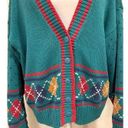 62 East Vintage 80s Teal Retro Knit Sweater Cardigan Multiple Size M Photo 1