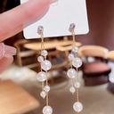 Elegant White Pearl Long Dangle Drop Earrings for Women Gold Photo 3