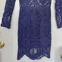 Hello Molly Dress Size 6 Blue Crochet Mini Sheath High Neck Long Sleeve Cocktail Photo 4