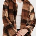 American Eagle  Outfitters Plaid Teddy Full Coat Oversize Brown Tan Lined Size L Photo 6