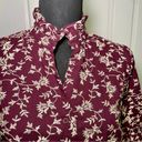 Ann Taylor  NWT Women's Small Maroon Floral Embroidered Blouse Puff Sleeve Ruffle Photo 8