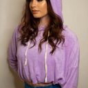 Salty Terrycloth Long Sleeve Drawstring Cropped Hoodie in Lilac Purple - Medium Photo 2