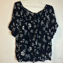 Terra & Sky  1X Black/White Floral Pullover Blouse Front Bow Ruffled Sleeves XC Photo 0