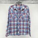 True Religion  Women’s Red Blue White Plaid Embroidered Pocket Snap Front Top XL Photo 1