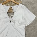 Abercrombie & Fitch  V-Neck Bodysuit Tie Front Smocked Linen Blend White Size XL Photo 4