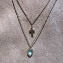 Vintage SAO Gold Filled Cross And Crystal Heart Pendant Necklace Photo 2