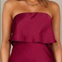 Petal and Pup  Vienna Strapless Berry Satin Ruffle Side Slit Midi Dress XS Photo 9