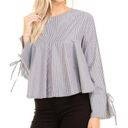 Heart Hips Cropped Loose Blouse Gray White Stripes Size M Photo 0