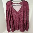 Skinny Girl  Mesh Shoulder Long Sleeve V-Neck Berry Sweatshirt Blouse Size 3X New! Photo 0