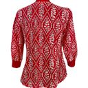 CAbi  Lyric Top Sz S Red & White Embroidered Eyelet Puff Sleeve Button Front EUC Photo 6