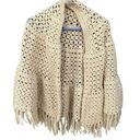 Vintage boho handwoven cream fringe shawl wrap festival hippie. Photo 0