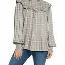 Peace Love World  plaid mock Neck Blouse Top Size M Smocking Detail Photo 7