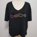 Bebe  Sport rainbow logo mesh contrast activewear tee size xl Photo 0