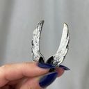 Boutique 💕 Silver Tone Angel Wing Earrings Brushed Pewter Black Bird Wings Photo 15