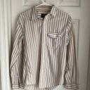 Abercrombie & Fitch Abercrombie Striped Button Down Shirt Tan and White Photo 0