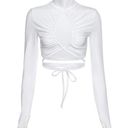 Mistress Rocks  Sexy Ruched Cropped Siren White Long Sleeve Top Size Small Photo 1