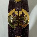 Tory Burch  Purple Snakeskin with gold Logo Statement Cuff Bracelet Photo 2