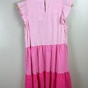 J.Crew  Linen Blend Ruffle Tiered Dress Size 4 Pink Colorblock Ombre Barbie Photo 1