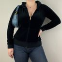 Juicy Couture Y2K Black Velvet Velour Hooded Tracksuit Jacket Sweatshirt Photo 0