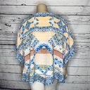 Harper  & Liv Size 3X Pink & Blue Aztec Print Cold Shoulder Poncho Blouse Top Photo 2