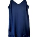 Lucy Paris  Womens Satin Flounce Hem V-Neck Slip Mini Dress S Navy Blue 4 NWT Photo 1