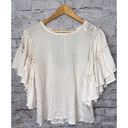 Pilcro  Anthropologie Sybil Tan Striped Blouse Ruffle Sleeve Cutout Back Size XS Photo 0