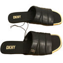 DKNY  Logo Flat Slides Womens Size 9M Black Gold Accents Square Toe Faux Leather Photo 5