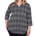 Ruby Rd Split Neck Diamond Print Top 3/4 Sleeve Black & White Women's 3X Photo 0